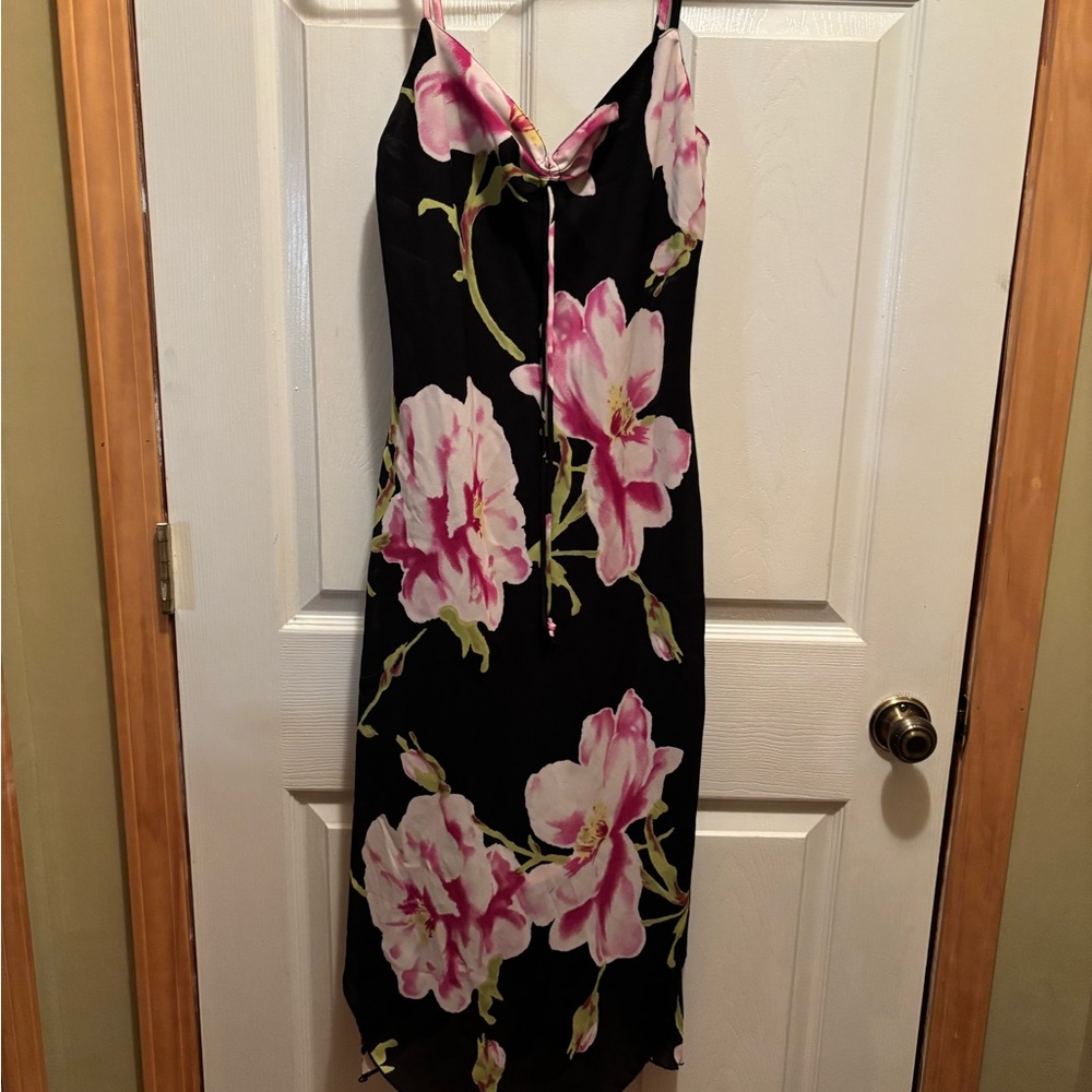 Jonathan Martin Black Dress with Pink Floral Design